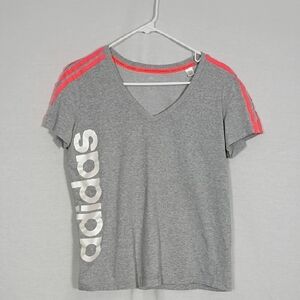 EUC Adidas T-Shirt Girls Size XL Climalite Grey V-Neck Ultimate Tee Active Top